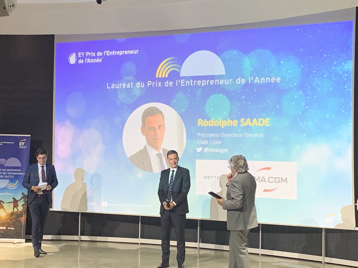 ⁦<a href="/CmaCgm_France/">CMA CGM France</a>⁩ Rodolphe Saade est L’Entrepreneur de l’année 2021 de la région SEM. Une histoire extraordinaire - un leader mondial - et un entrepreneur engagé dans la transition énergétique ⁦<a href="/EYFrance/">EY France</a>⁩ #eoyfr ⁦<a href="/Bpifrance/">Bpifrance</a>⁩ ⁦@HSBC_FR⁩ ⁦<a href="/verlingue/">maru283792927899i6</a>⁩