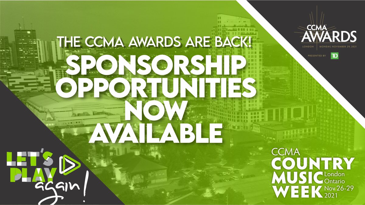 CCMA Country Music Week 2021 is returning to #LdnOnt on November 26-29th 🎉

Unique and customized local sponsorship opportunities are now available. It’s time to Reawaken Connections with your consumers!

Contact kent@ccma2021london.ca today.

#LetsPlayAgain