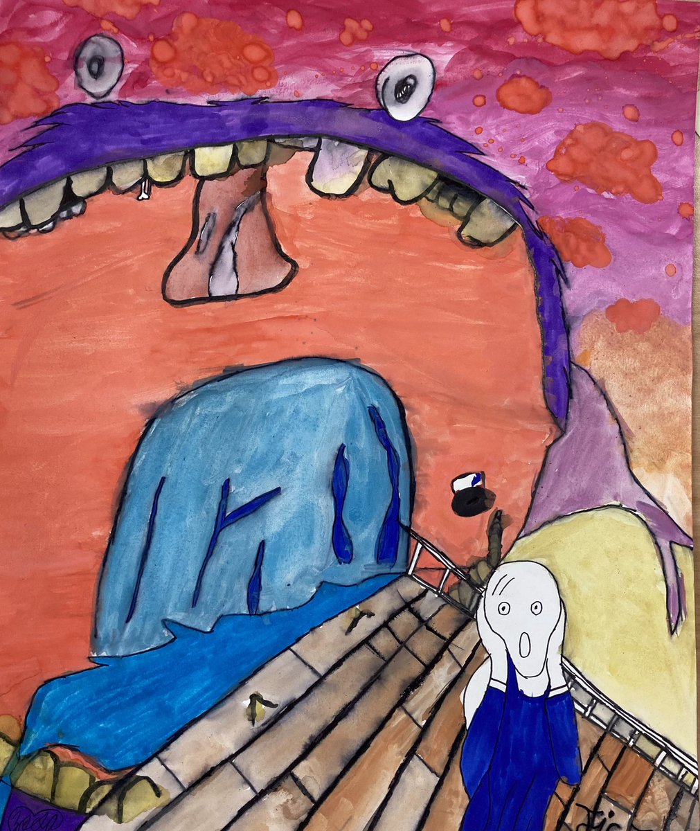 Art_with_MsG's tweet image. 7th graders finished their remixes of “The Scream” by Edvard Munch! We talked about the difference between Art appropriation, a common artist practice, and cultural appropriation, something we want to avoid in our work! #teamkidsfirst #middleschoolArt