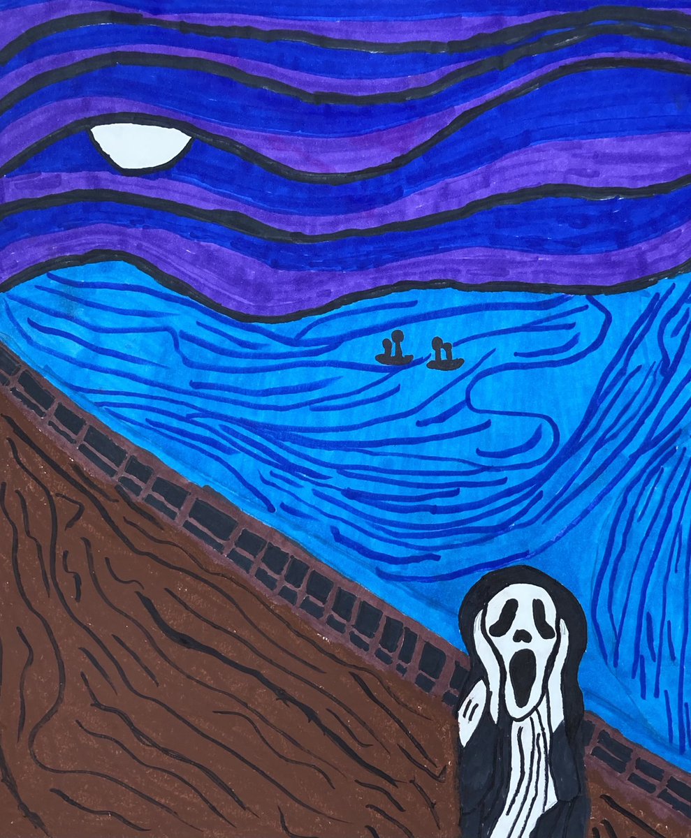 Art_with_MsG's tweet image. 7th graders finished their remixes of “The Scream” by Edvard Munch! We talked about the difference between Art appropriation, a common artist practice, and cultural appropriation, something we want to avoid in our work! #teamkidsfirst #middleschoolArt