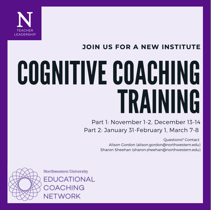 NWTeacherLeader's tweet photo. "Any teacher, coach, administrator or support staff member in schools would benefit immensely from taking this course."

The Teacher Leadership Program and @ECN_NU are collaborating to offer the 2021-22 Cognitive Coaching Training. See you there! https://t.co/Qc4qMRHS6s