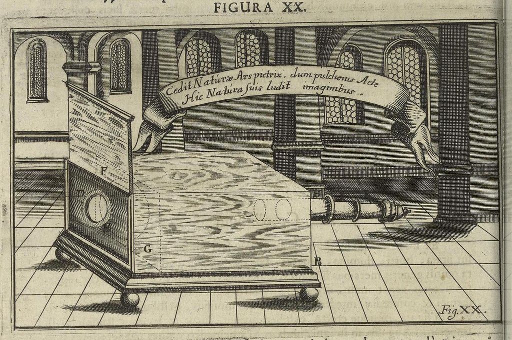 RealPreCinema's tweet photo. #Zahn used the lantern for anatomical lectures, illustrated a large workshop ‘Camera Obscura’ for solar observations using the telescope and #scioptric ball, demonstrated the use of mirrors and lenses to erect the image, enlarge and focus it. https://t.co/Ka0tsduZ4q