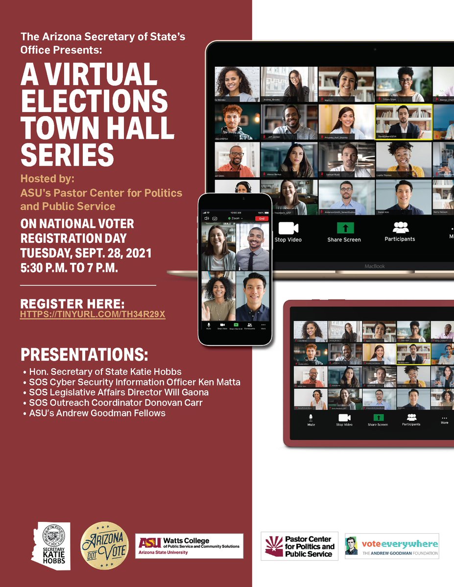 PastorCenter's tweet photo. Happy #NationalVoterRegistrationDay . Today, Join us at 5:30 pm to hear from @SecretaryHobbs' team on what you need to know about voting and elections ahead of the 2022 election cycle. Register for this FREE online event here: https://t.co/diIYnTqTi2 https://t.co/1uF120HT4b
