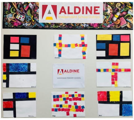 Congrats to to our young artist who had their artwork selected for this exhibition. <a href="/Vardeman_AISD/">Vardeman_ AISD</a> artwork is on display at Bank of America in Greenspoint. Our Pandas were inspired by the artist Piet Mondrian who used simple lines, shapes &amp; Primary colors <a href="/InksterArt/">👩‍🎨 Sonia Inkster 🎨</a> <a href="/AldineArt/">Aldine ISD Visual Arts</a>