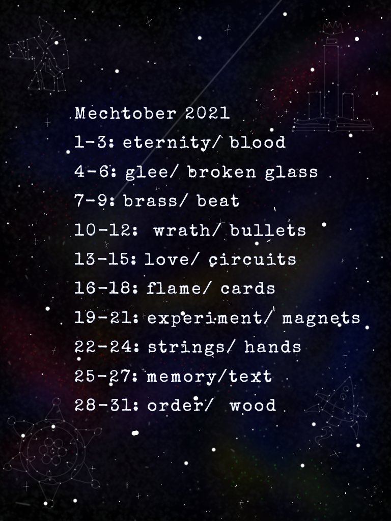 ZagreusesT's tweet photo. Mechtober prompt month challenge! All the prompt pairs are themed after a specific mech. They can be used for non mech art too though! Thought some people on Twitter might be interested (Also posted on Tumblr here: https://t.co/meeH26f3dW )
#TheMechanisms
#TheMechs #Mechtober https://t.co/W5PoyFOmxC