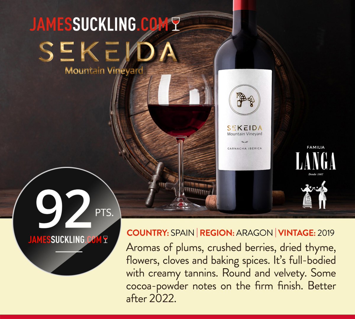 POKER!!!! ♠️♠️♠️♠️
Otra vino con 92 puntos y otra garnacha que conquista el paladar de James Suckling.☝️
Aromas de ciruelas, bayas trituradas, tomillo seco, flores, clavo y especias para hornear. Tiene mucho cuerpo y taninos suaves.
El, ya lo ha probado .¿Te los vas a perder?