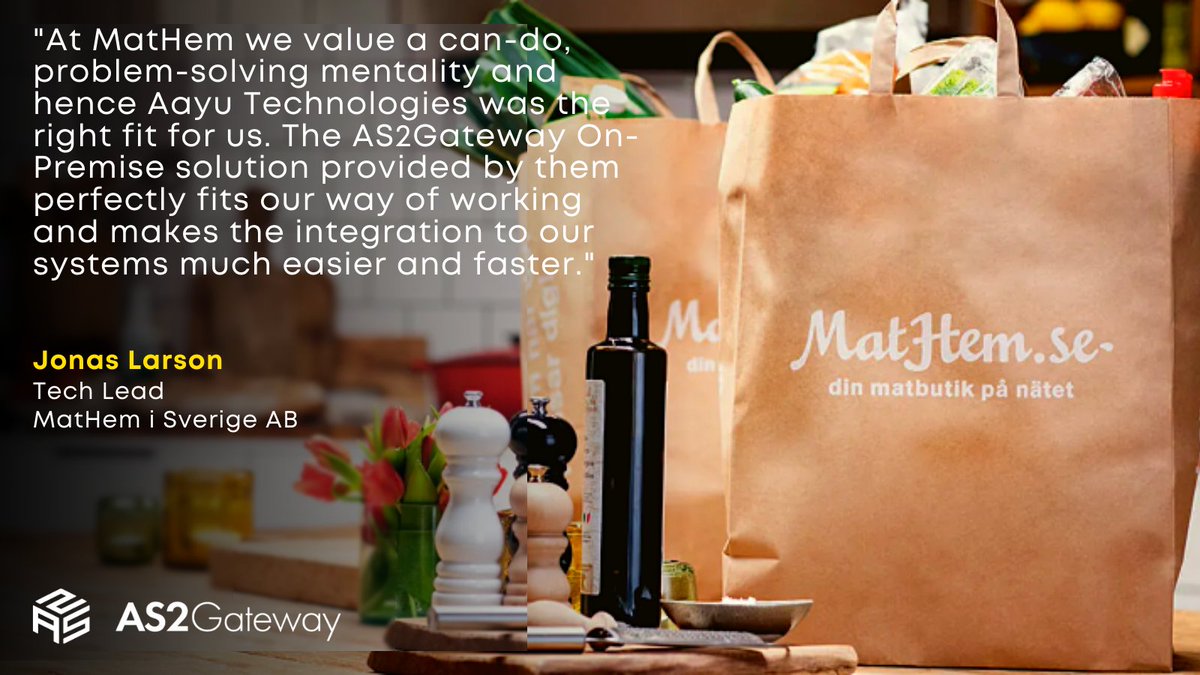as2gateway's tweet photo. Start Electronic Trading today with #AS2 at your doorstep!

Learn how #AS2Gateway helped @MatHem, Sweden's Largest Online Grocery Store to securely exchange information as per GS1 standards.

Read : https://t.co/2mka8ZbFhl

#as2 #mathem #as2gateway https://t.co/mhHXDc9LWz
