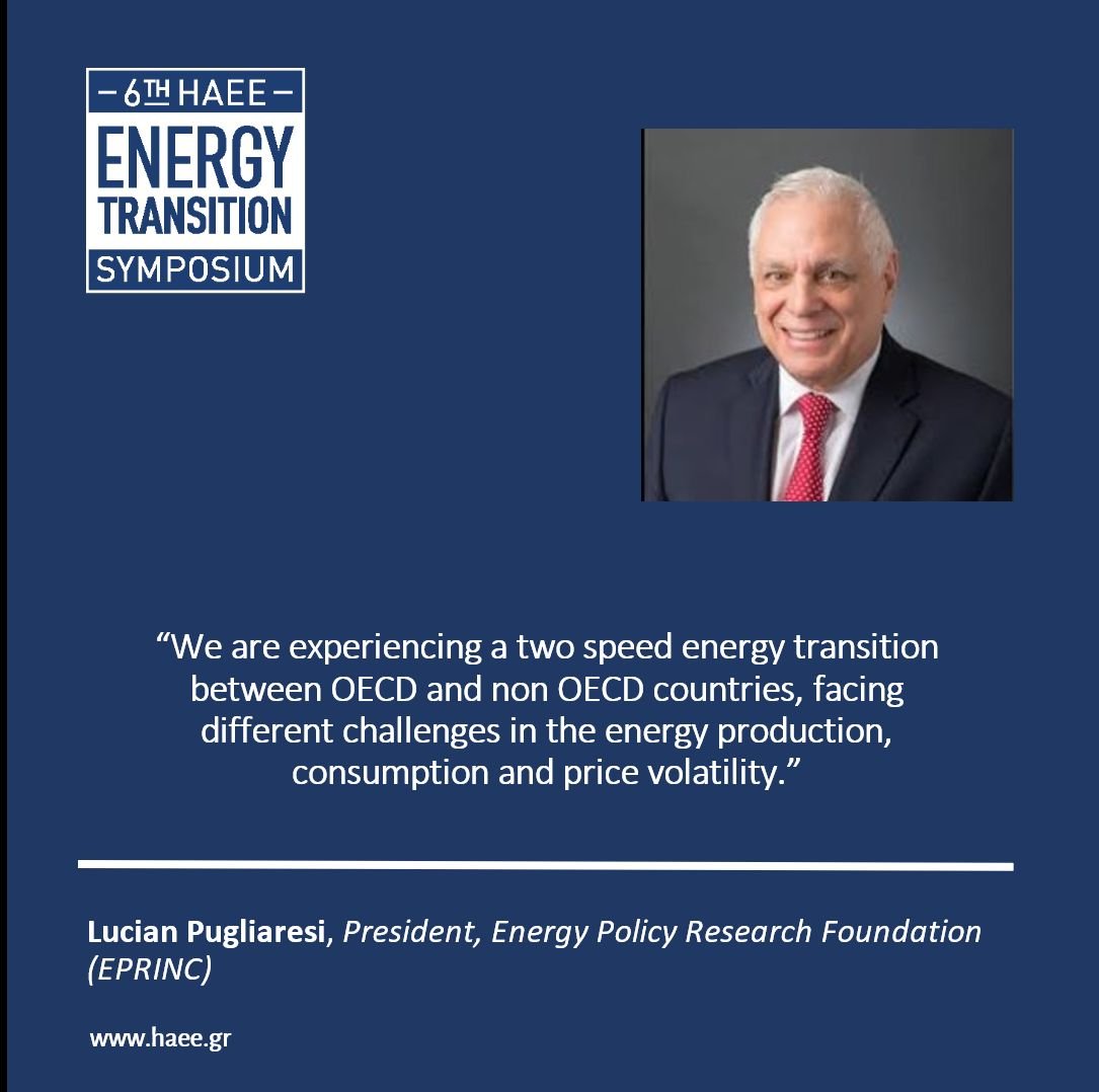 Lou Pugliaresi, President of EPRINC
'We r experiencing a 2 speed #energytransition between #OECD and non OECD countries, facing different #challenges in #energy #production, #consumption and price #volatility.”

#haee .@HAEE_Greece
 #energytransitionsymposium #sustainability