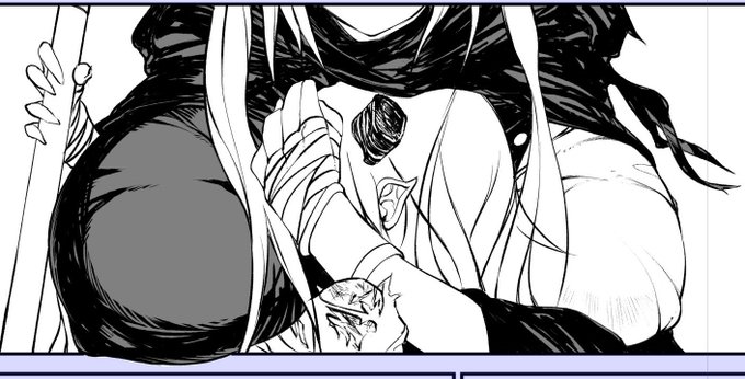 (1コマ目を終え)強くてニューゲーム。自分なりの黒装束の描き方見えてきますた。 