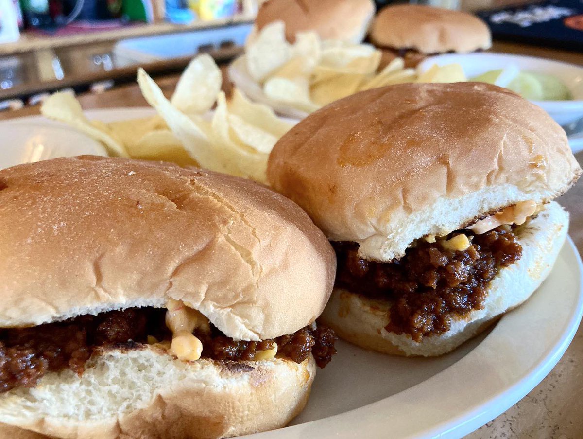Lunch specials 
Left, Cranberry Bacon Grilled Cheese $7
Right, house made Pimento Cheese Sloppy Joes $9.50
Both served with chips. 😋