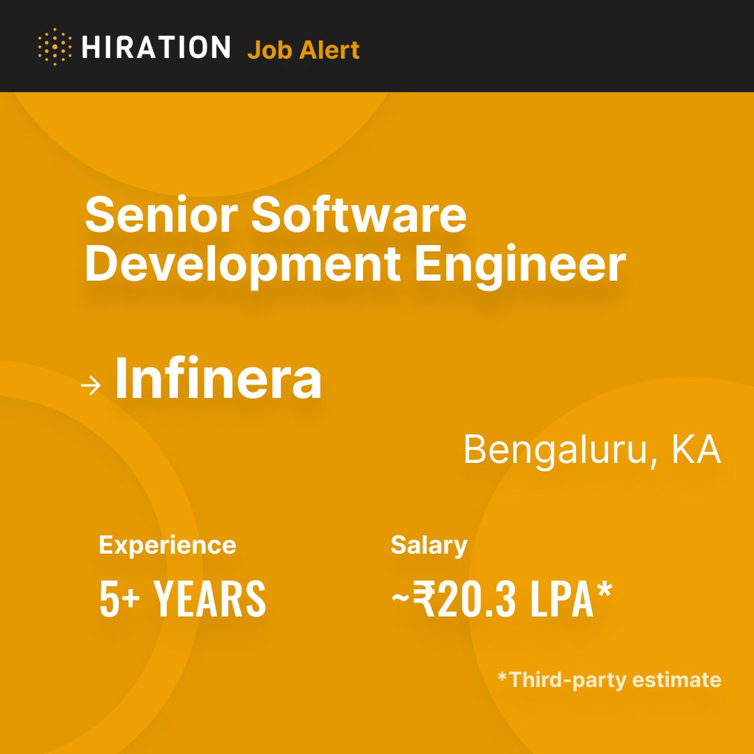 .@Infinera is #NowHiring a Senior Software Development Engineer to join their team in #Bengaluru, Karnataka.

Follow #HiredViaHiration for more job listings.

infinera.wd1.myworkdayjobs.com/en-US/Infinera…

#JobAlert #JobVacancies #TechJobs #TechJobsAlert #Jobs2021 #JobsIndia #HiringNow #TechCareers