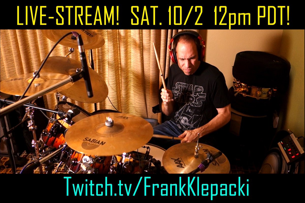 Mark your calendar, share with the community!  My next live-stream music performance on Twitch, will be this Sat. Oct 2, at 12pm PDT (Pacific daylight time)!  Be there! 
.
Twitch.tv/FrankKlepacki
.
#FrankKlepacki #composer
#Commandandconquer #RedAlert #vgm #drummer #livestream