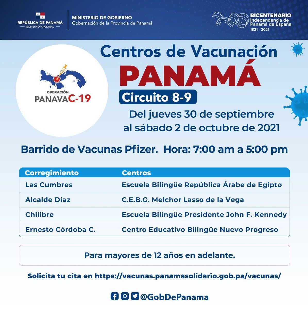 Este jueves 30 de septiembre inicia el barrido de vacunación de segunda dosis de Pfizer en nuestro circuito 8-9. <a href="/MINSAPma/">Ministerio de Salud de Panamá</a>