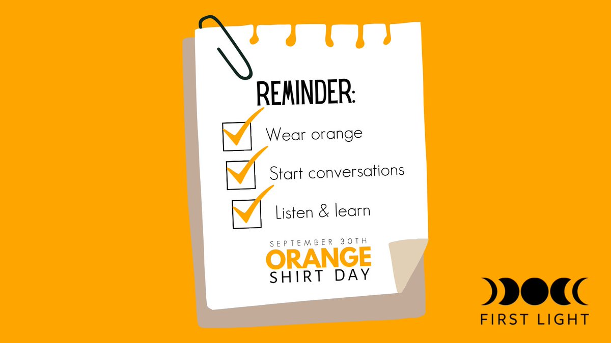 We know lots of schools &amp; businesses are wearing Orange tomorrow as their closed on September 30th! 

This is a reminder to wear orange, but also to start conversations, listen &amp; learn, and share what you're doing with #OrangeShirtDayNL 🧡

#OrangeShirtDay #OrangeShirtDay2021