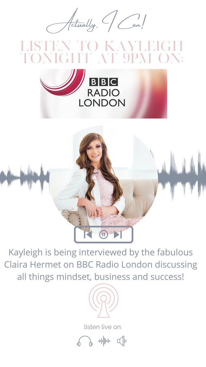 To all the fabulous ladies, 

If you are free tonight at 9pm then tune into BBC Radio London to hear my interview with presenter Claira Hermet about mindset, success and business:

bbc.co.uk/sounds/play/li…