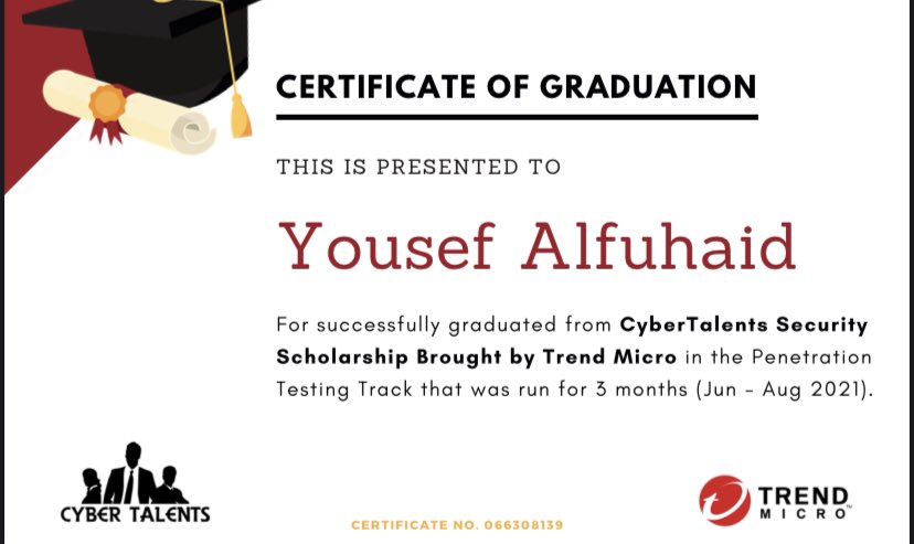 Finally,graduated from CyberTalents Security Scholarship , thanks @Cyber_Talents & @TrendMicro for this amazing course ❤️