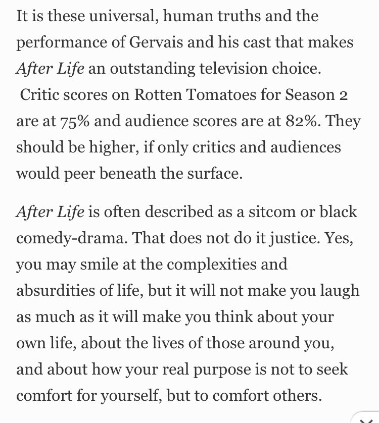 A lovely review of Ricky Gervais' After Life by Gene Del Vecchio, entertainment consultant and adjunct professor at the USC Marshall School of Business. 
#AfterLife #AfterLife2