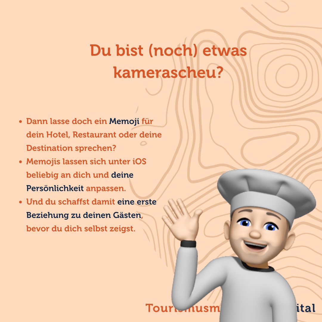Kamerascheu? Versuch es auf #Facebook, #Instagram und Co doch erst einmal mit einem #Memoji. #tourismus #marketing