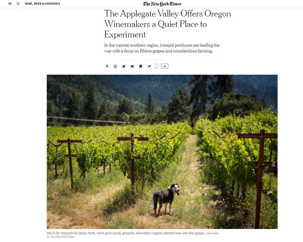 Makin' us proud, #ApplegateValleyAVA. @TroonWines, the first winery in the world to bottle wines with the @regencertified logo, and one of the stars of this <a href="/nytimesthepour/">NYTimes The Pour</a> article including <a href="/quadywinery/">Quady Winery</a> and Plaisance Ranch, too.
 #oregonwine