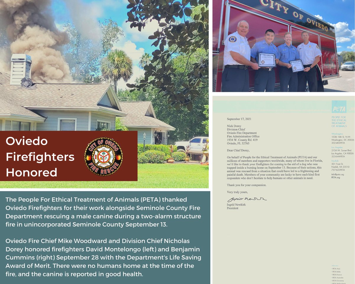 OviedoFire's tweet photo. A Very Good Boy🐶 is safe thanks to two Oviedo Firefighters and their colleagues with @scfdpio❤️ https://t.co/VZlxxVkX6R