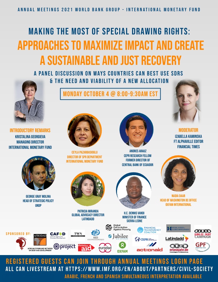 Oxfam Washington DC (@oxfamifis) on Twitter photo How can countries make the most of Special Drawing Rights? Join an exciting discussion moderated by <a href="/FT/">Financial Times</a> <a href="/Izakaminska/">Izabella Kaminska</a> w/intro from <a href="/Kgeorgieva/">Kristalina Georgieva</a> & speakers from <a href="/mof_sl/">Ministry of Finance, Sierra Leone</a> <a href="/UNDP/">UN Development</a> <a href="/Oxfam/">Oxfam International</a> <a href="/IMFNews/">IMF</a> <a href="/CEPR/">CEPR</a> <a href="/Latindadd/">LATINDADD</a> on Monday Oct 4 @ 8-9:30am DC LIVE at imf.org/en/About/Partn… #AMSCO21 How can countries make the most of Special Drawing Rights? Join an exciting discussion moderated by <a href="/FT/">Financial Times</a> <a href="/Izakaminska/">Izabella Kaminska</a> w/intro from <a href="/Kgeorgieva/">Kristalina Georgieva</a> & speakers from <a href="/mof_sl/">Ministry of Finance, Sierra Leone</a> <a href="/UNDP/">UN Development</a> <a href="/Oxfam/">Oxfam International</a> <a href="/IMFNews/">IMF</a> <a href="/CEPR/">CEPR</a> <a href="/Latindadd/">LATINDADD</a> on Monday Oct 4 @ 8-9:30am DC LIVE at imf.org/en/About/Partn… #AMSCO21