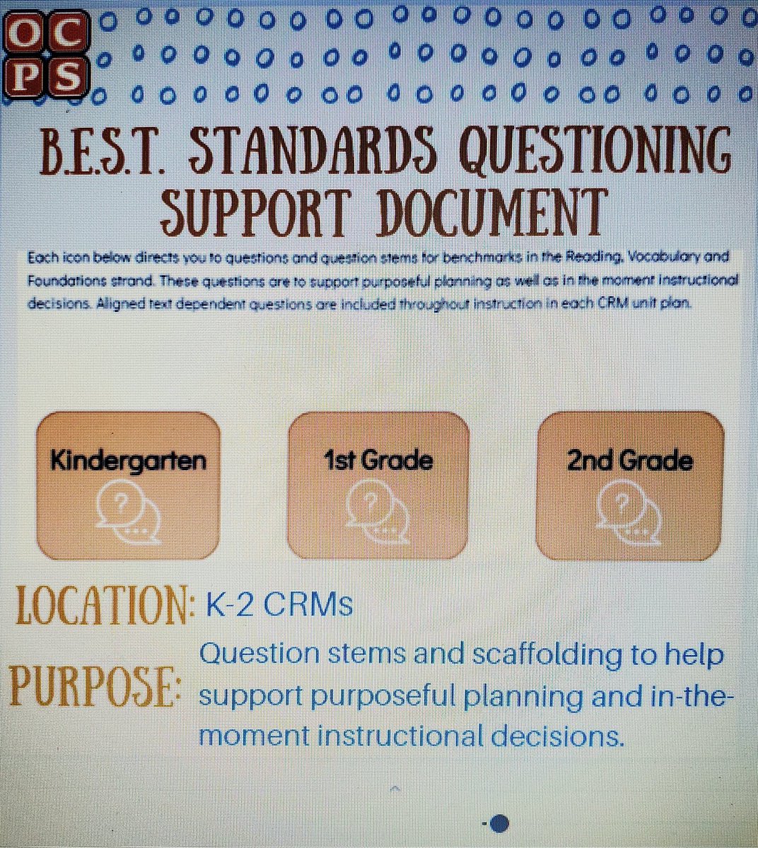 Looking for some question stems and scaffolding to enhance your instruction around the K-2 benchmarks in the Reading, Vocabulary,  and Foundations strands? Check out our B.E.S.T Standards Questioning Support Document located in all K-2 CRMs. <a href="/CDLocps/">Curriculum and Digital Learning</a> #OCPSElemELA #NewToolTuesday
