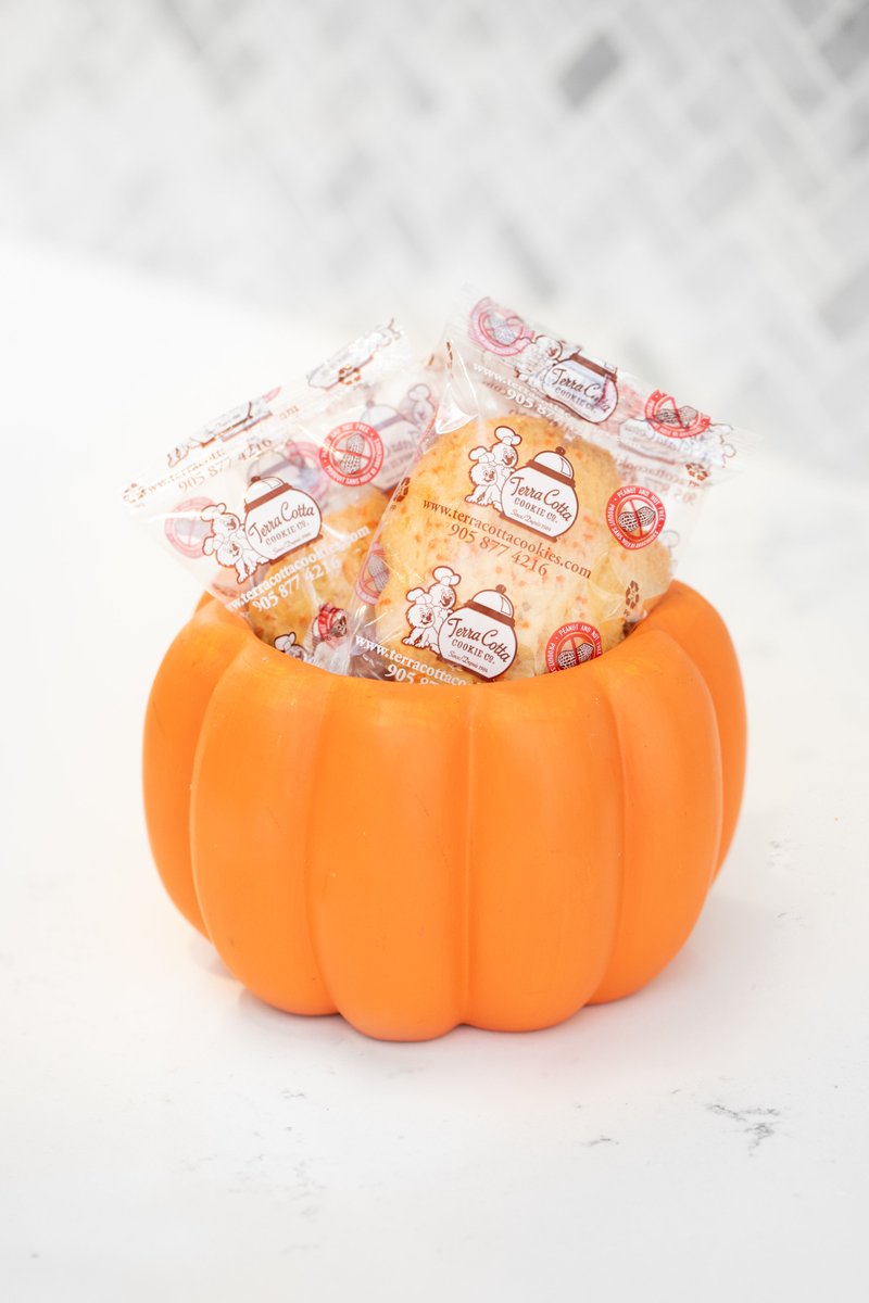 Our Vanilla Pumpkin Cookies are BACK!! 🎃 Place your orders now for your Fall and Halloween events! Always peanut and nut free and always delicious! 72 cookies per case for $46.80+hst. terracottacookies.com #cookies #pumpkin #fall #peanutfreebakery #schoolcookies #fundraising