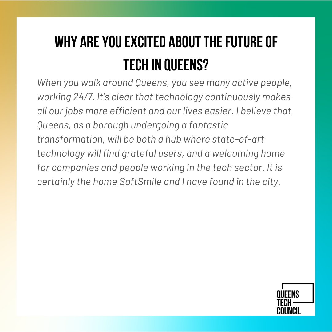 QueensChamber's tweet image. It’s #QueensTechCorner time! The Queens Tech Corner is a regular segment on our Queens Chamber social media channels where we shine the spotlight on #tech #entrepreneurs doing exciting things right here in #Queens.