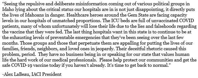 A message from #IACI President, Alex LaBeau:

#VaccinesWork #IDLeg #IDPol #Idaho #Boise #IdahoCovid19 #IdahoNews