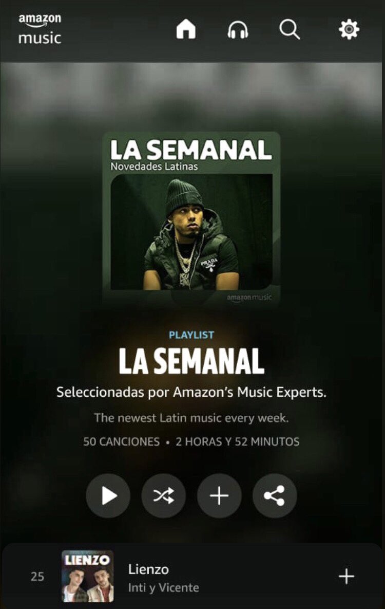 Gracias a nuestra familia de <a href="/amazonmusic/">Amazon Music</a> que han puesto #Lienzo en #LaSemanal con mucha #BuenaMusica 🙌🏼🔥🙏🏼