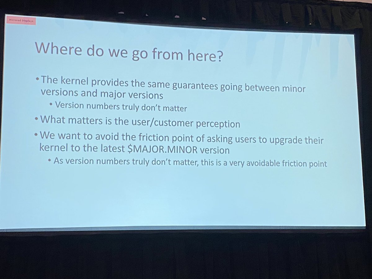 Joab_Jackson's tweet image. Enterprise use of Long Term Support (KTS) #Linux releases is declining &amp;amp; the kernel dev team no longer distinguish between major &amp;amp; minor releases: Every release is stable, with no breaking changes—Google’s Sasha Levin on moving Linux to a rolling release model, #OpenSourceSummit