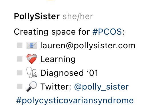 Nice to meet you lovelies — I’m Lauren. 

Feel free to say hello below 👋🏼👇🏼: 

#newbio #refresh #pcos #pollysister