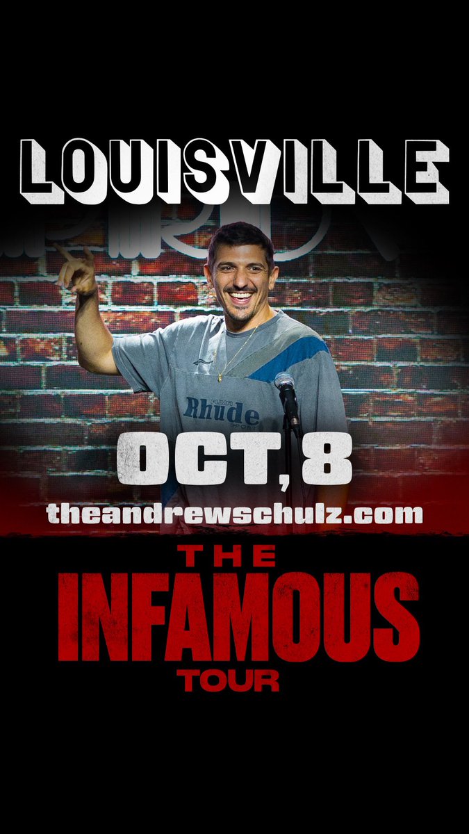 andrewschulz's tweet photo. LOUISVILLE!!! 
#TheInfamousTour is coming 10/8
Tix @ https://t.co/ESE9SDKM8N https://t.co/hqPhDgOMAu