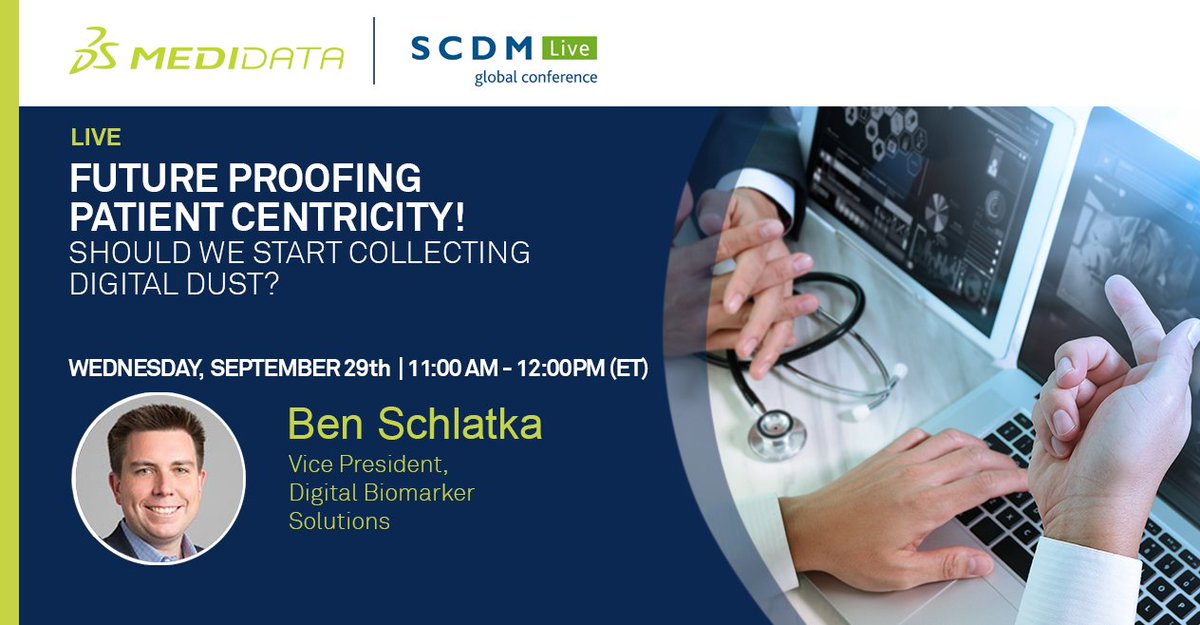 walkerwj's tweet photo. Join my colleague Ben Schlatka, VP of Digital Biomarker Solutions @Medidata, at the @SCDM_DataDriven conference to learn how "digital dust", or online #data, can help #healthcare adapt to an evolving environment in light of the #COVID19 pandemic: https://t.co/x5cGEXpZhF #SCDM2021 https://t.co/Qq1KjMR55m