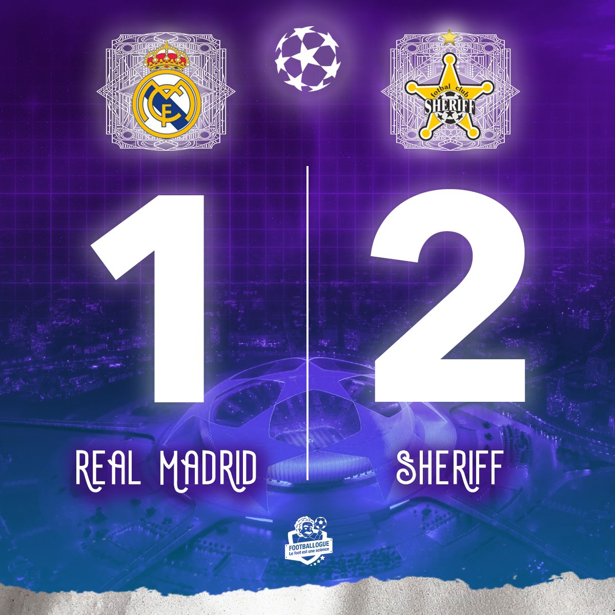 Footballogue's tweet photo. [#UCL] REAL MADRID 🇪🇸 1-2 🇲🇩 S. TIRASPOL

⏱ FIN DE MATCH !

              ⚽️ Jakhshibaev
⚽️ Benzema
              ⚽️ Thill 

Le Real Madrid s’incline dans les dernières minutes !

#RMATIR https://t.co/y6u97jbxrM