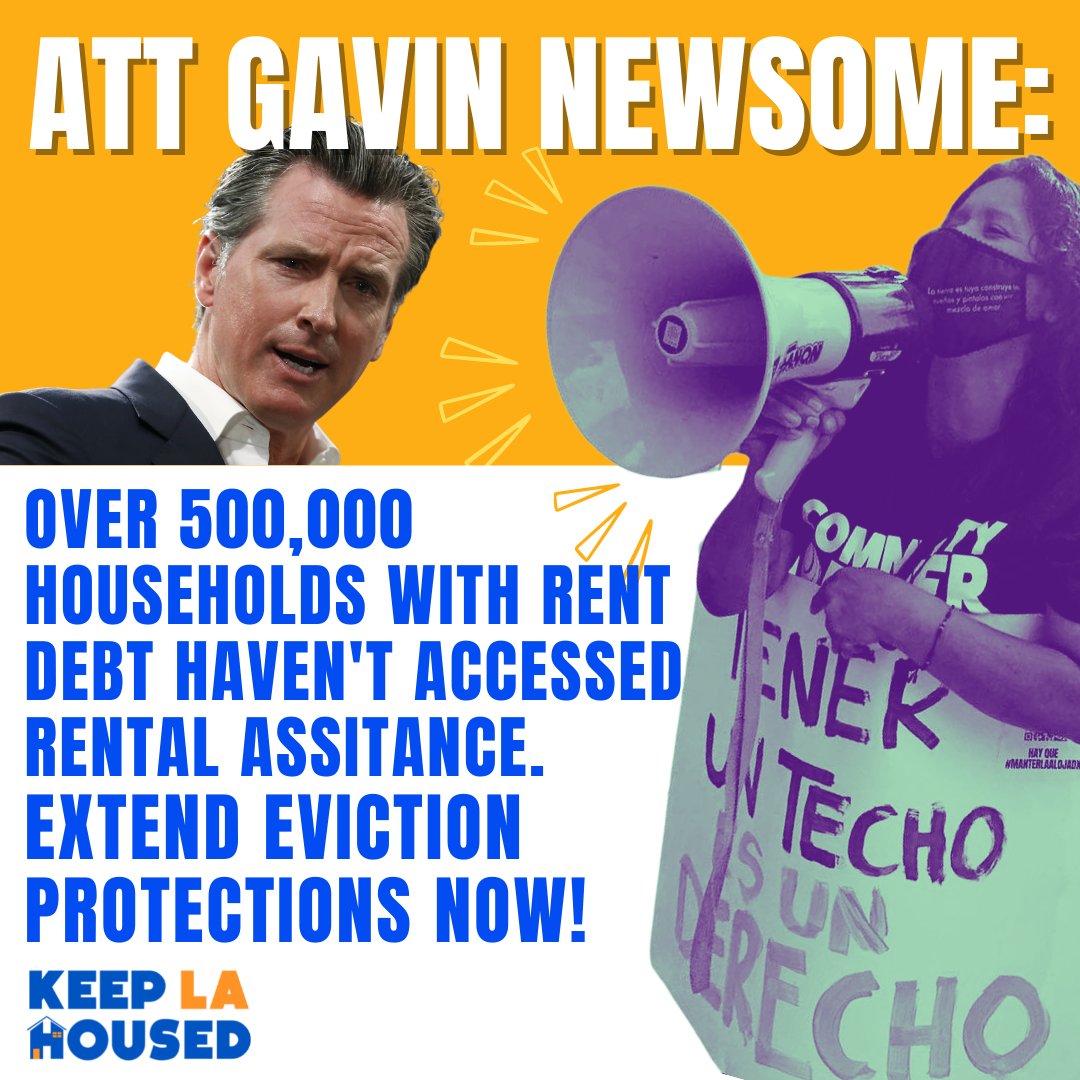 .@GavinNewsom you have 3 DAYS TO STOP CA’S EVICTION CLIFF & #KeepTenantsHoused. 724K households w/rent debt & 520,052 haven’t been able to complete rental assistance app. The eviction crisis is a public health emergency & your inaction will result in houselessness for 1000s.