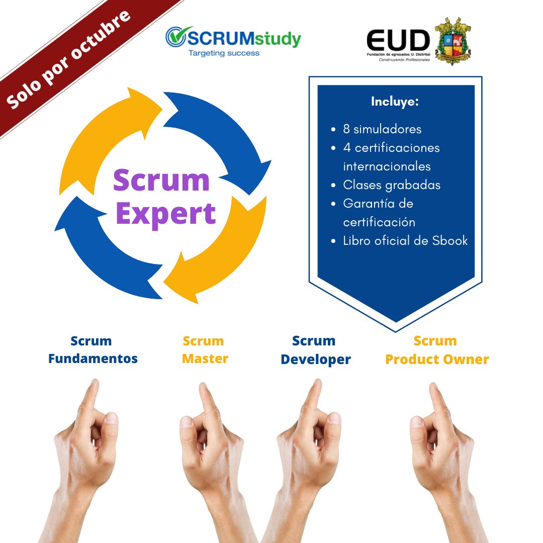eudacademy's tweet photo. Conoce nuestro programa online de "Scrum expert" y logra hasta 4 certificaciones internacionales: Scrum Fundamentos, Scrum Master, Product Owner, y Scrum Developer.

⏰ Horario: lunes, miércoles y viernes de 6 pm – 10 pm  
⏳ Duración: 40 horas en total.

#scrum #agilismo https://t.co/v4ZEXQquB7
