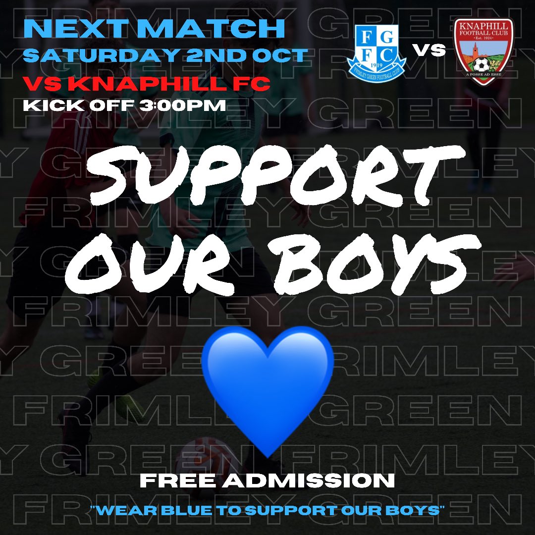 ⚽️💙 Next Match 💙⚽️ Please come and join us in supporting our boys that have been affected by the recent event. Free admissions for entry but all donations are welcome to help the families in these difficult times. We encourage all to wear blue in support of our Frimley family