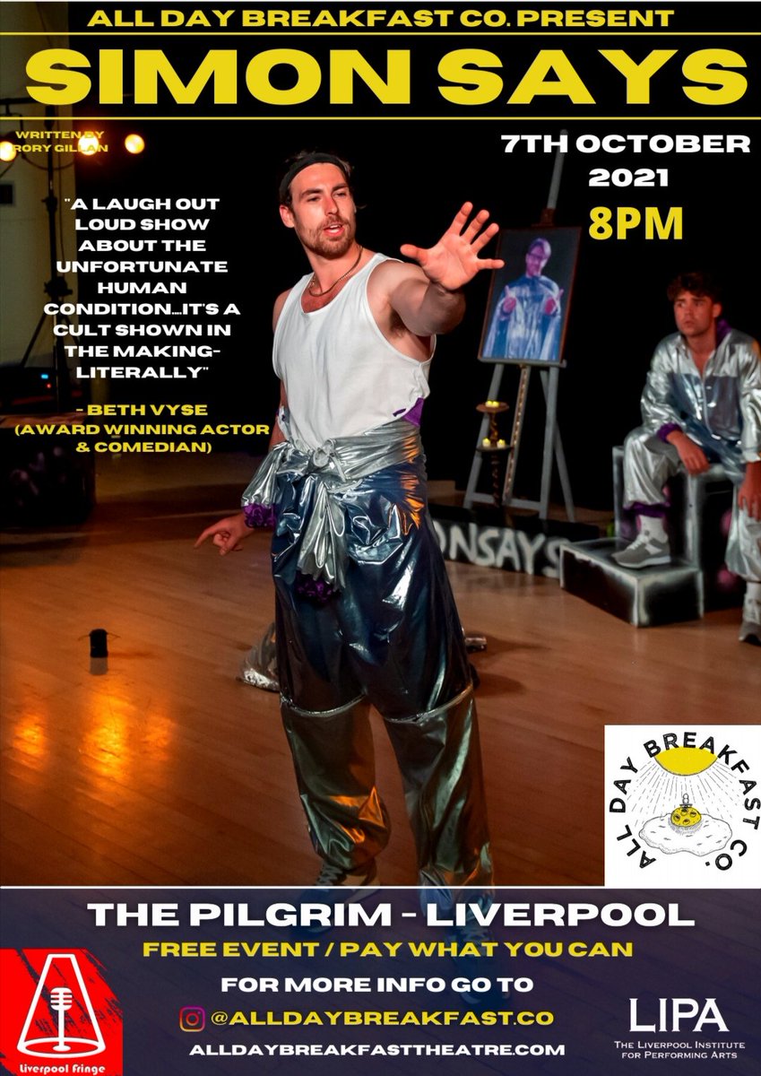 Unforseen circumstances has meant Thursdays show of SIMON SAYS is now playing at <a href="/The_Pilgrim_Pub/">The Pilgrim Pub</a> as part of <a href="/LiverFringe/">LiverpoolFringeFest</a> <a href="/MarkKyleCooper1/">Mark Kyle Cooper / Liverpool Fringe</a>
8pm. Free event.
#SIMONSAYS #Liverpool #Fringe #performing #theatre #stage #ArtsOctober #acting #freeevent #Students #LiverpoolWrites