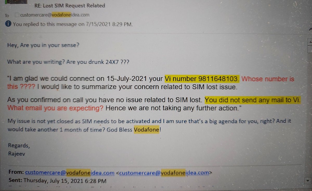 rajeevranjan's tweet photo. @MyVodaindia @ViCustomerCare @airtelindia @JioCare @mahagunmywood  Check below to enjoy the JOKERS of Vi. They try to contact you on the number that do not belong to you. :-) Wait for more.... https://t.co/h8ohKw0ZRm