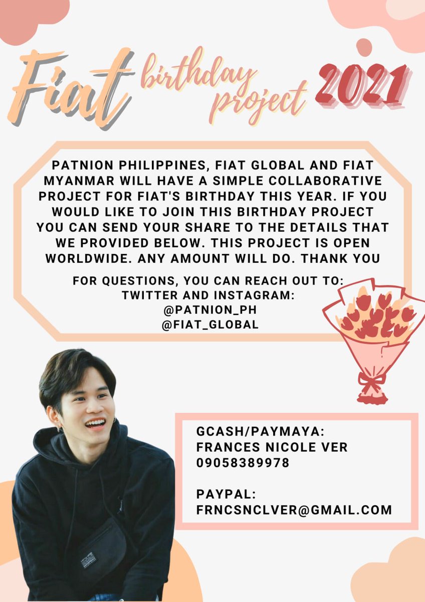 FIAT BIRTHDAY PROJECT 2021

Project collaboration of <a href="/patnion_ph/">Official Patnion Philippines</a> <a href="/Fiat_Global/">Fiat Global | CLOSED</a> <a href="/fiat_MMfc/">Fiat Myanmar Official 🇲🇲</a>

Project is open worldwide. Any amount will do. We will accept until Oct.18. Thank you!

gcash/paymaya: 
Frances Nicole Ver 
09058389978

Paypal:
frncsnclver@gmail.com

#FiatPattadon #Patnion