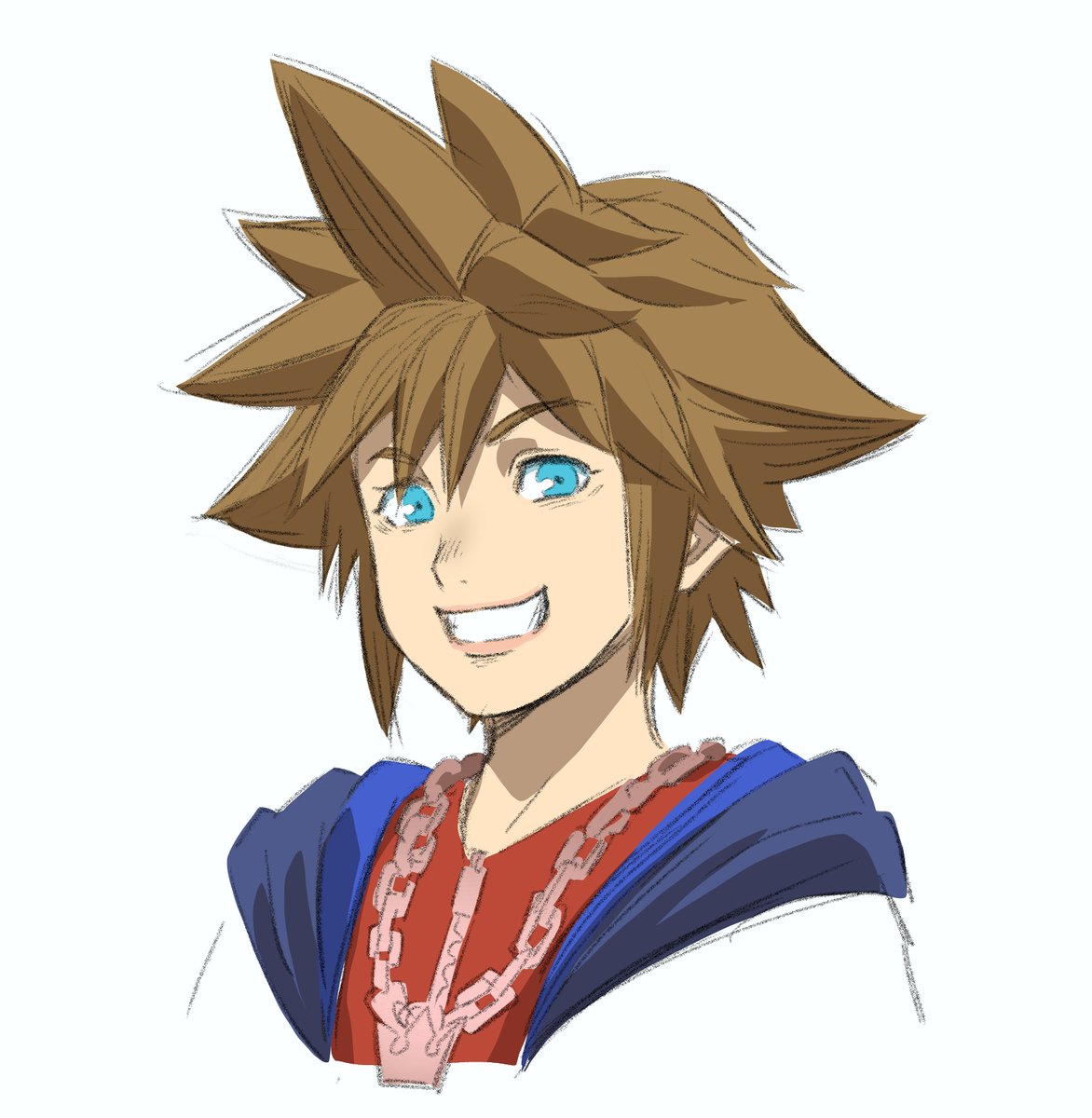 sora (kingdom hearts) 1boy male focus solo smile brown hair blue eyes spiked hair  illustration images