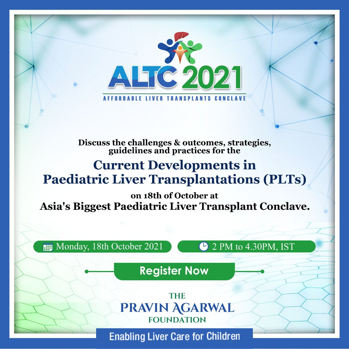TpafMumbai's tweet image. Learn about the challenges &amp;amp; outcomes, strategies, guidelines, and practices for the Current Developments in Paediatric Liver Transplantations (PLTs).

Register for free from the link below- tpaf.in/altc-2021/

#ALTC2021 #AffordableLiverTransplantsConclave2021 #TPAF