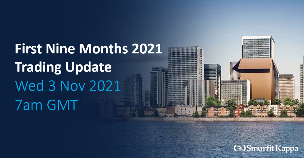 smurfitkappa's tweet photo. Smurfit Kappa will release a 2021 First Nine Months #SKGTradingUpdate on Wednesday 3 November, 2021 at 07.00 GMT. The Group’s management team will host a conference call for analysts and institutional #investors at 08.00 GMT. Learn more https://t.co/c7okaqx9E0 https://t.co/caS1D0ewCy