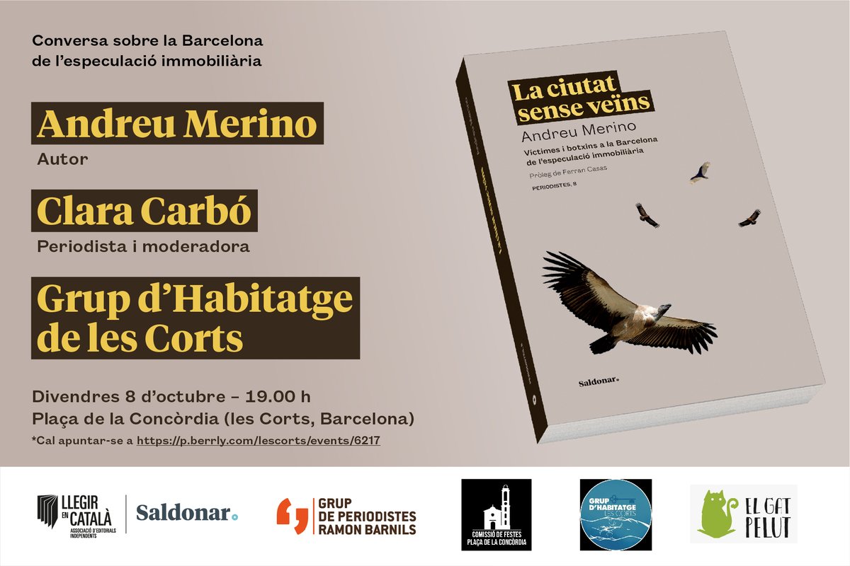 🏡Presentem #LaCiutatSenseVeïns <a href="/andreumerino/">Andreu Merino Vives</a> a la Festa Major de les Corts

⏰Divendres 8 d’octubre - 19 h - Pl. Concòrdia (les Corts)

👩‍💻L’activitat és gratuïta, però cal apuntar-se a p.berrly.com/lescorts/event…

📲llegirencatala.cat/activitats/la-…