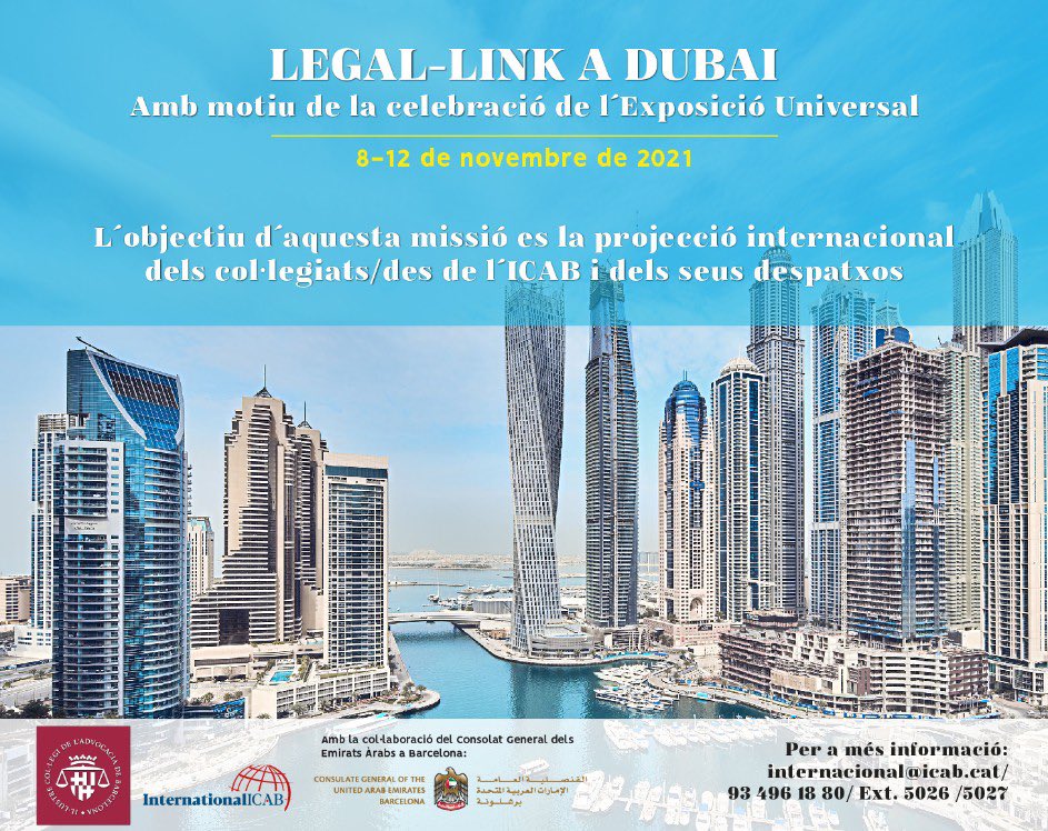 MariaEugeniaGay's tweet photo. Essencial la internacionalització🌎 dels col·legiats/des i els seus despatxos, creant sinergies, fomentant el #Networking i establint contactes professionals amb advocats/des.
• Sessió Informativa #LegalLink Dubai avui 6|10🗓- 16.30h: https://t.co/uLZ9qWBDhl https://t.co/VuRVPlGeKR