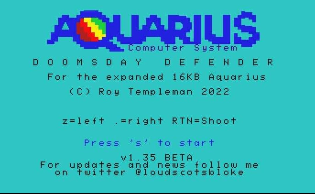 loudscotsbloke's tweet photo. My new Mattel Aquarius game is almost complete! Testing is currently taking place! Stay tuned!
Doomsday Defender for the Mattel Aquarius and the Radofin Aquarius 2
#mattelaquarius #doomsdaydefender #8bitcoders #cronosoft https://t.co/2cWwuLPp7b