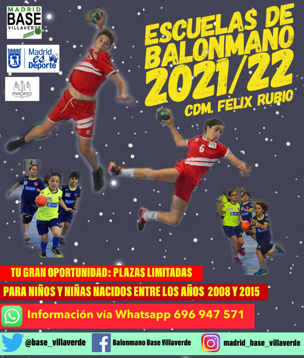 base_villaverde's tweet photo. Los mas pequeños ya tienen escuela de balonmano en CDM. Felix Rubio.
Para niños y niñas nacidos entre los años 2008 y 2015. Primera escuela de PreBenjamines (6 y 7 años).
PLAZAS LIMITADAS. ¿Quieres probar?
Más información vía whatsapp en el 696947571.
https://t.co/zfgGyF6fU0 https://t.co/rFyLM0g4Z8