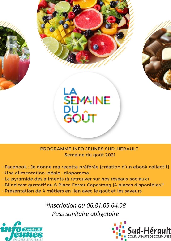 infojeunesSH's tweet photo. Programme semaine du goût info Jeunes Sud-Hérault 2021
@ccsudherault https://t.co/GfjXKEeoLV