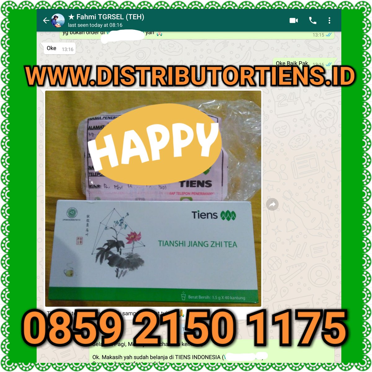 tiensresmi's tweet photo. Pak Fahmi sudah menerima Jiang Zhi Tea. Paket di terima dengan selamat. Untuk produk di jamin ORIGINAL yah &amp; tanpa efek samping / ketergantungan 😉👍

#jiangzhitea #teh #tehtiens #tehtiensdiet #pelangsingbadan #pelunturlemak https://t.co/novFPXwpRT